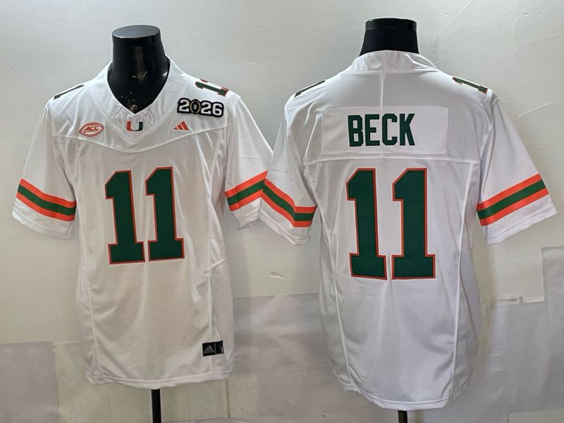 Men 2026 Miami Hurricanes #11 Beck White 3th generations Limited NCAA Jersey 0028